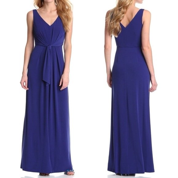 Suzi Chin Maxi Dress Size 6 Bluebird Blue Tie Front Jersey Gown Formal New NWT - Picture 7 of 7